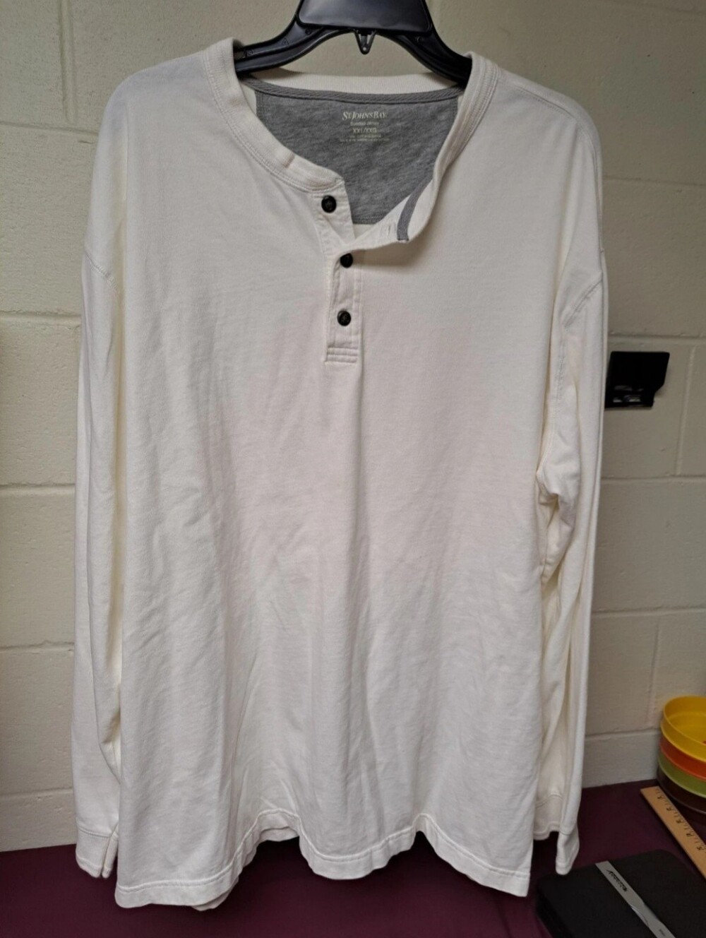 White St. John's Bay Sueded Jersey XXL Long Sleeve Pullover Shirt